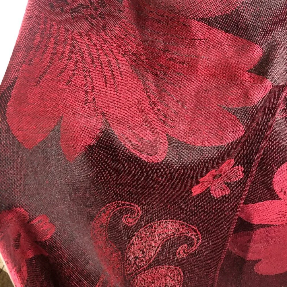 🌹Jerusalem Label 100% Cashmere Shawl – Garnet Floral Weave • Quiet Luxury